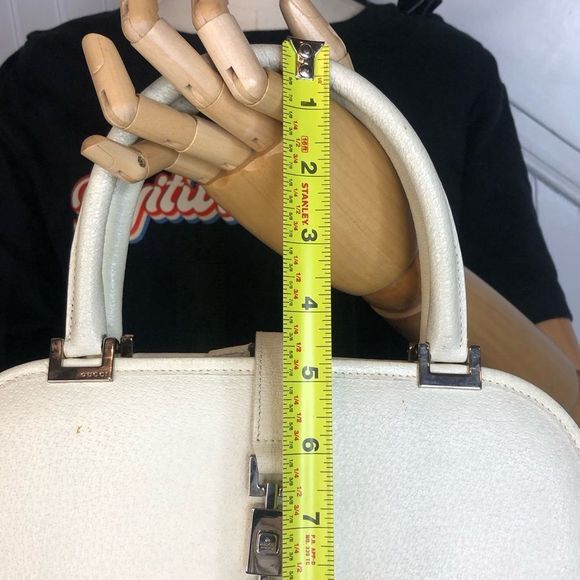 Vintage GUCCI Ivory Leather Satchel Self-Standing Silver Jackie Buckle Hand Bag - Picture 12 of 17